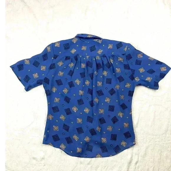 VTG Kathy Comelli Women's Blue Retro Blouse Button Up Top Sz Small Short Sleeve - Picture 5 of 9